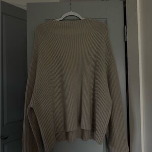 H&M Ribbed Cowl-Neck Sweater in Taupe